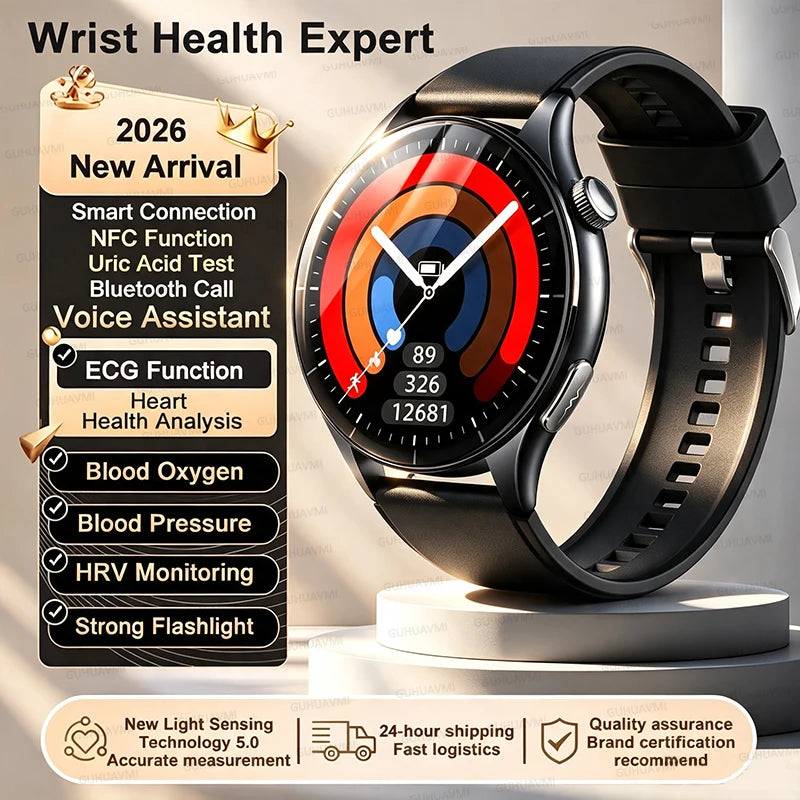2026 NEW Health Check Smart Watch Man ECG+PPG Blood Oxygen Heart Rate Monitor 1.56
