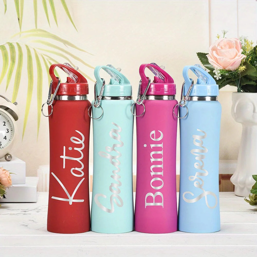 Personalized Insulated Stainless Steel Water Bottle with Straw, Engraved Fitness & Cycling Bottle, Perfect Gift for Men Women