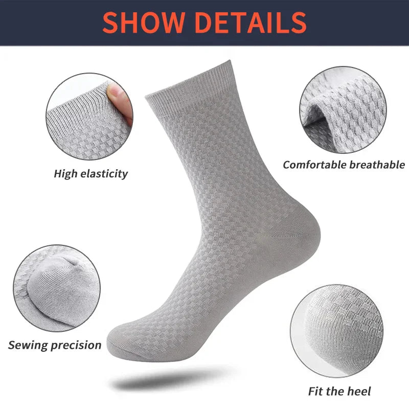 5 Pairs Men Bamboo Fiber Crew Socks Man High Quality Summer Winter Business Breathable Black Male Dress Ankle Socks Man