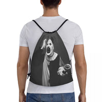 Custom Halloween Movie Terrifier Drawstring Backpack Bags Men Lightweight Horror Clown Gym Sports Sackpack Sacks for Traveling