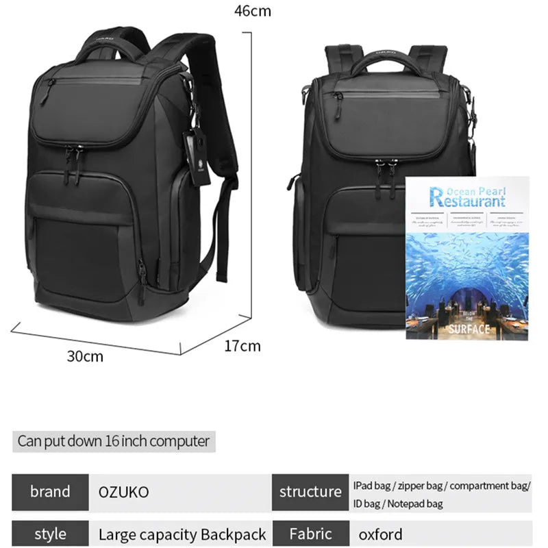OZUKO Multifunction Men Backpack Large Capacity Waterproof Backpacks 15.6 inch Laptop Backpack Outdoor Travel Business Male Bag