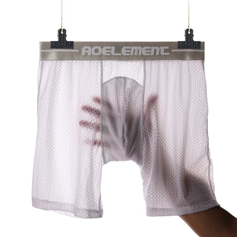 3pc   Men's long sports briefs Running anti-wear leg large size ice silk boxers