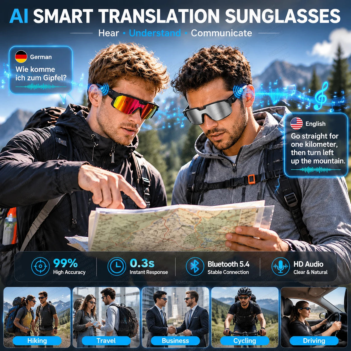 2026 New AI Smart Sports Glasses with 30MP Camera 4K Anti-shake Bicycle Riding Shooting Artifact Dual Mic 32GB Windproof Goggles