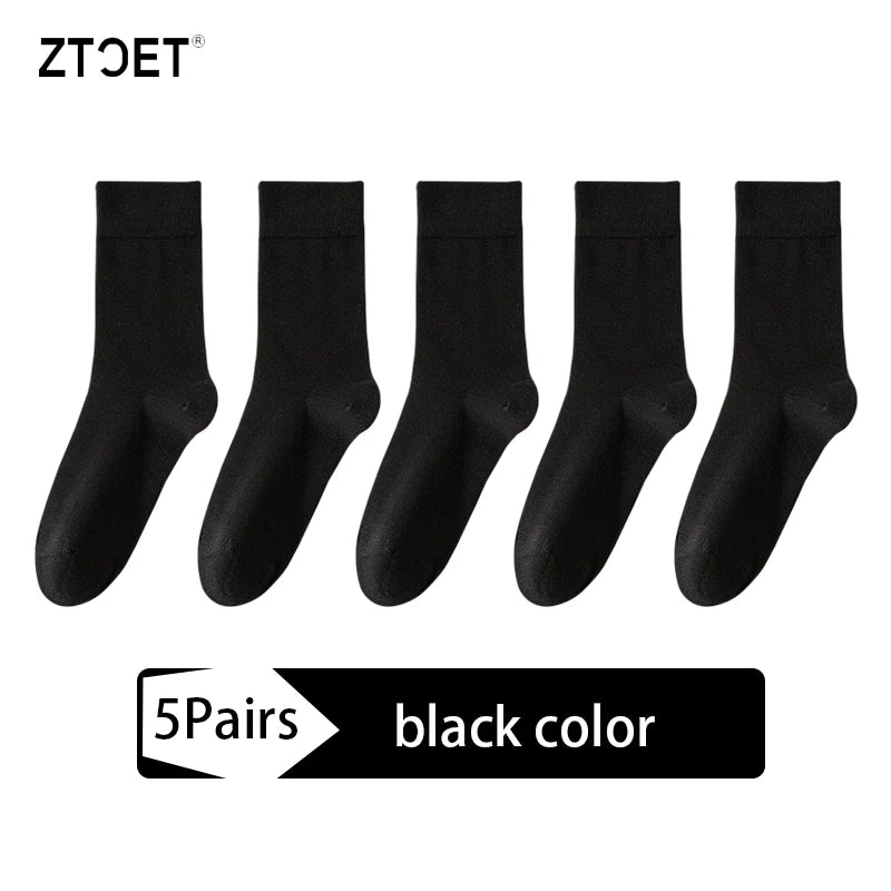 5Pairs High Quality Men's Combed Cotton Socks Boneless suture New Casual Breathable Black White Business Male Long Sock EU39-45