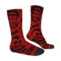 Novel Harajuku retro punk rebellious graffiti style men's socks with exaggerated skull patterns, casual socks for crazy parties.