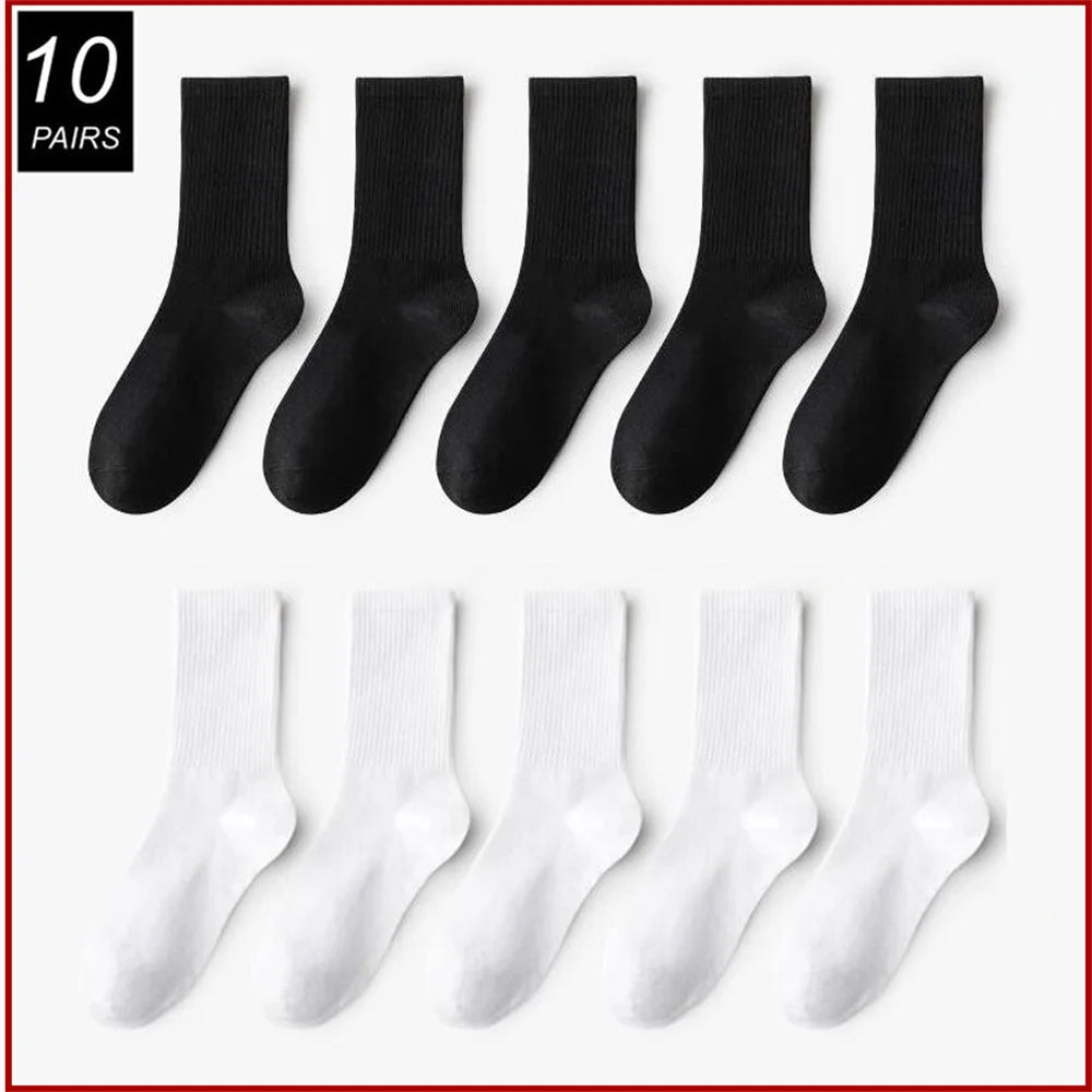 10 Pairs Men Socks Organic Cotton High Quality White Black Business Casual Spring Winter Socks Women Long/Short Tube Sox