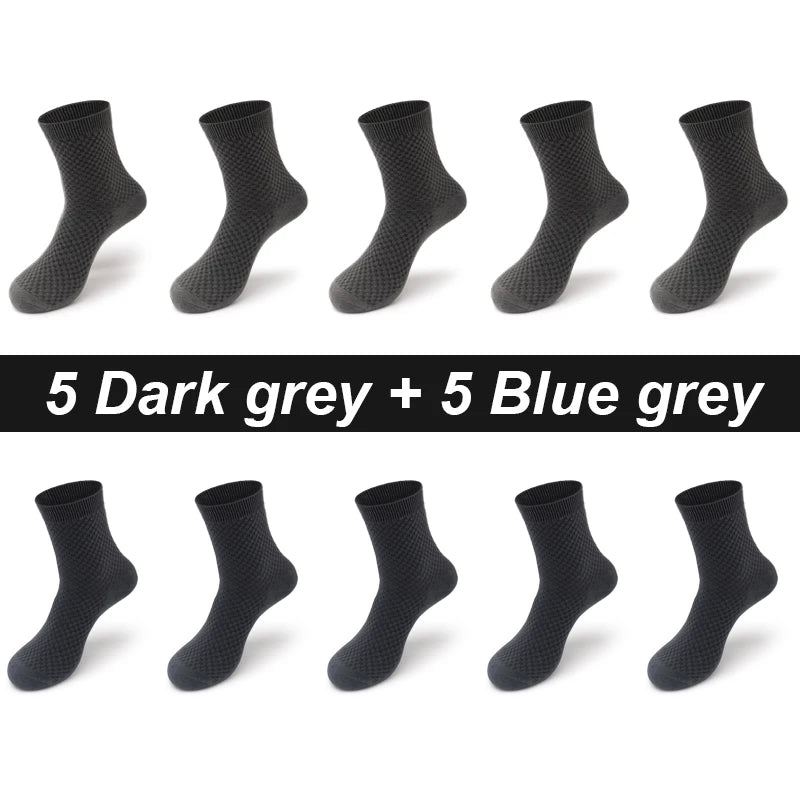 Bamboo Fiber Men's Socks 10Pairs Black Business Soft Breathable Long High Quality  Autumn for New Male Sock Plus Size 39-48
