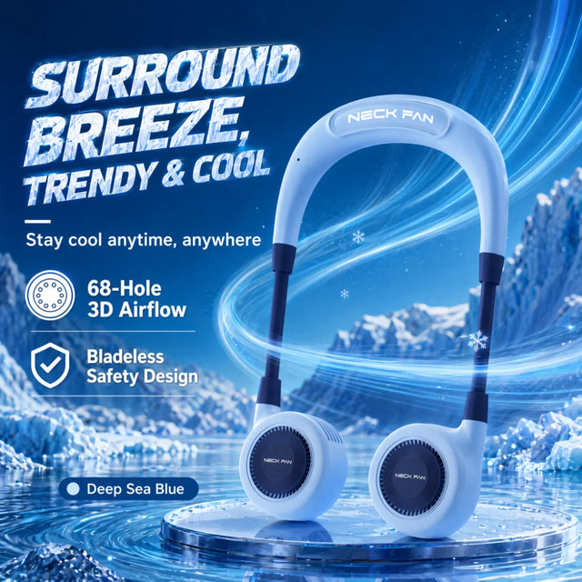 Portable Halter Neck Air Cooling Fan Lightweight Type-C Rechargeable Mini Outdoor Travel Sport Wearable 3 Gear Hanging Neck Fan