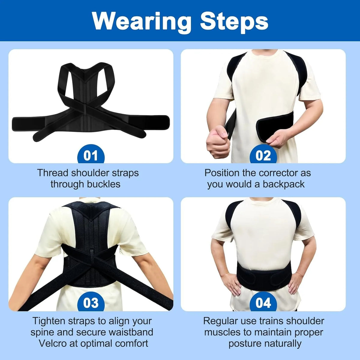 Back Brace Posture Corrector for Women & Men, Adjustable Back Lumbar Support Belt Shoulder Posture Support for Improve Scoliosis