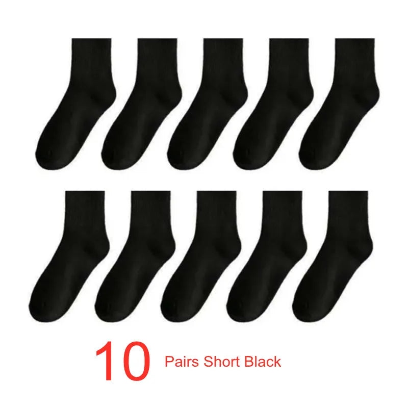 10 Pairs Men Socks Organic Cotton High Quality White Black Business Casual Spring Winter Socks Women Long/Short Tube Sox