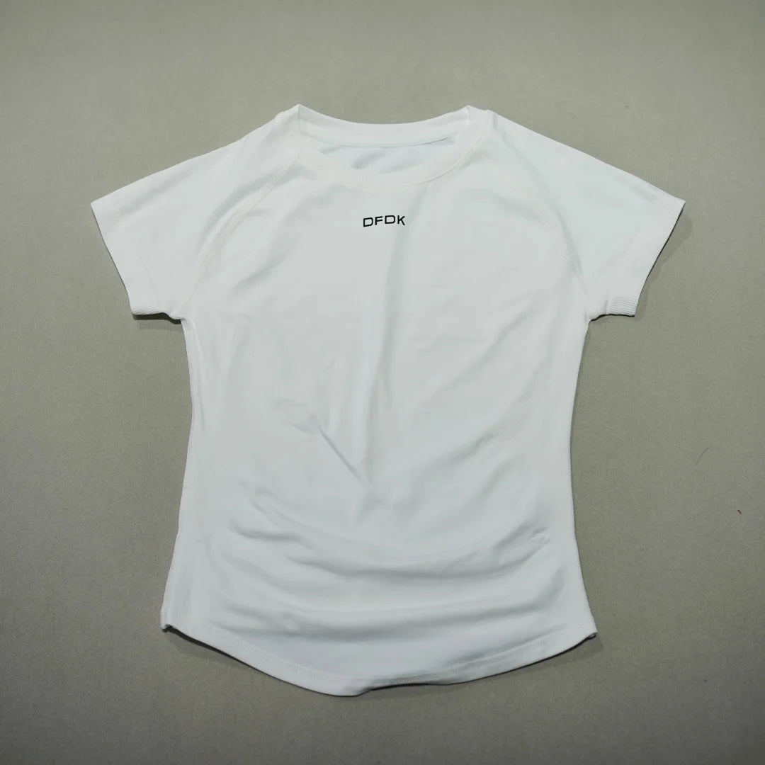 DFDK Women Breathable Sports T Shirt Short Sleeve Round Neck Elastic Casual Tops For Gym Yoga Running Fitness