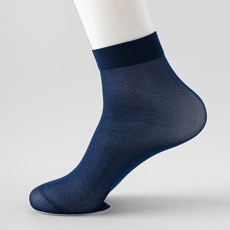 2026 New Spring Summer 10 Pairs Men's Business Casual Ice Silk Mid-Calf Socks Breathable Sweat Absorbing Ultra Thin Work Socks