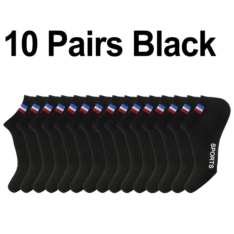 10/20/30 Pcs Men Breathable Low-Cut Athletic Socks Comfortable Moisture Wicking Polyester Spandex Blend for Sports & Casual Wear