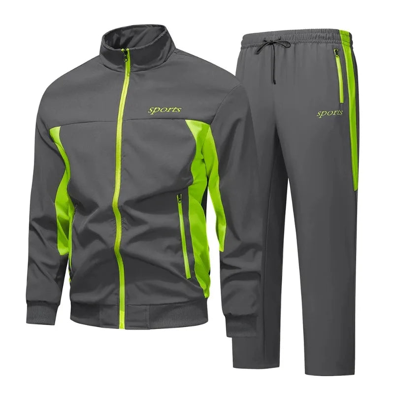 Men's Spring Autumn Track Suit 2 Piece Set Stand Collar Jacket with Pants Casual Sports Running Outfit Matching Athletic Wear