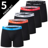5-piece Set Of Men's Black Classic Four Cornered Long Underwear Quick Drying Comfortable Sporty Youth Flat Underwear Trendy