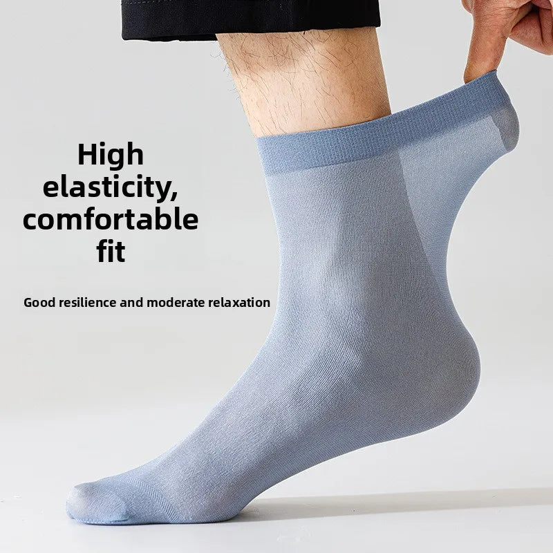 2026 New Spring Summer 10 Pairs Men's Business Casual Ice Silk Mid-Calf Socks Breathable Sweat Absorbing Ultra Thin Work Socks