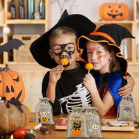 10pcs10X15cm Halloween Linen Drawstring Gift Bag Trick or Treat Party Children's Small Gifts Candy Packaging Storage Bag