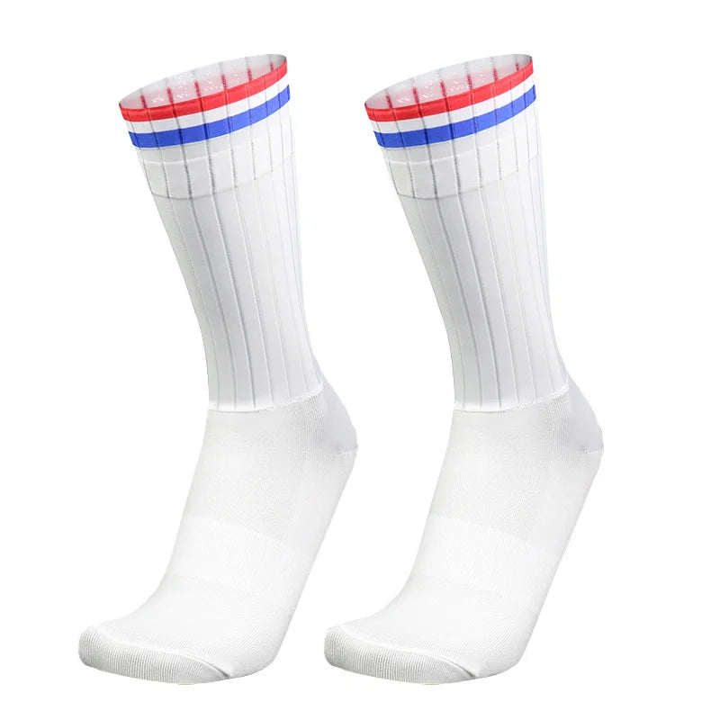 Aero Silicone Summer Anti Slip Socks Whiteline Cycling Socks Men Bicycle Sport Running Bike Socks Calcetines Ciclismo