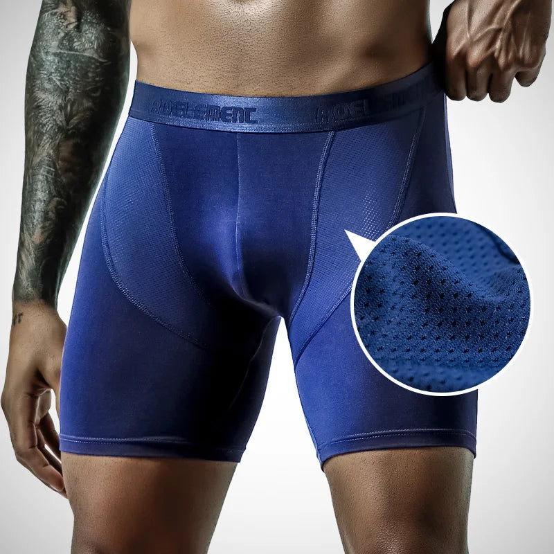 3-Pack of Ice Mesh Men's Underwear, Sports Running, Extended Wear-Resistant Leg Boxer Briefs, Long-Leg Five-Quarter Pants Underw