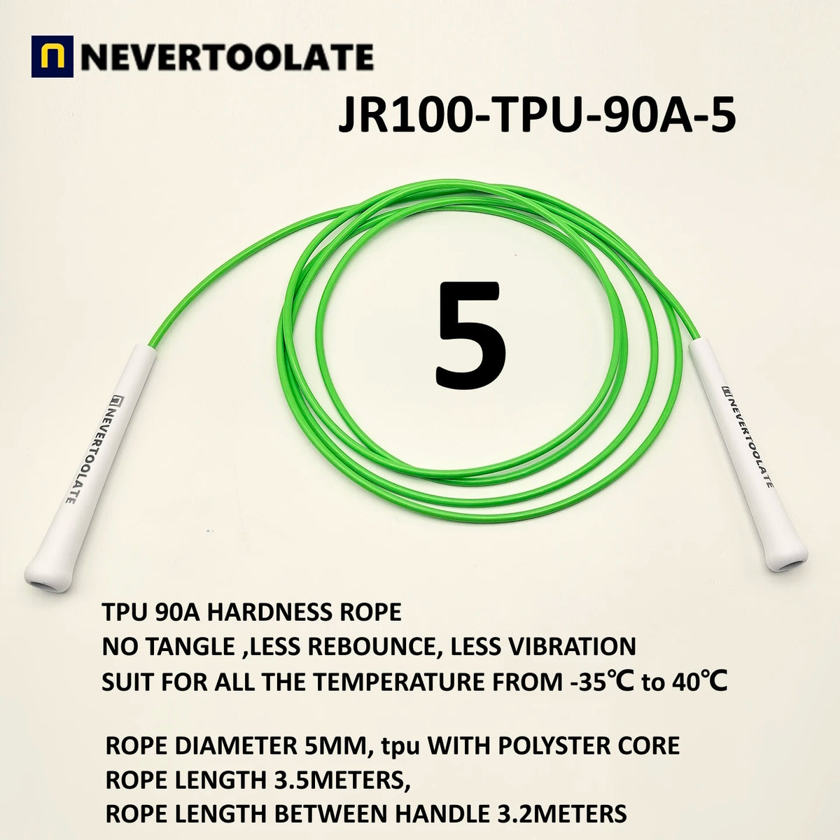 JR100 5 MM 6 mm diameter TPU （80A 90A） and PVC (80A)  skip rope 15.5cm middle-long handle NEVERTOOLATE GOOD QUALITY