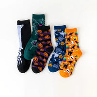 5Pairs Halloween Novelty Socks Men Women Funny Pumpkin Ghost Skeleton Spider Cat Print Mid‑Calf Socks Holiday Party Cosplay Sock