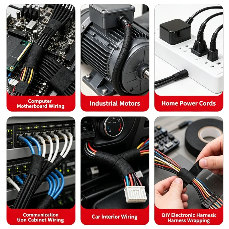 Automotive Wiring Harness Tape Black Fabric Cloth Tape Adhesive Insulation Electrical Tape 9/15/19/25mm Width 10/25M Length