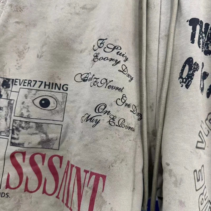 Y2K Grunge Sweat Shorts Men Vintage Washed Graphic Print Loose Fit Streetwear Casual Shorts