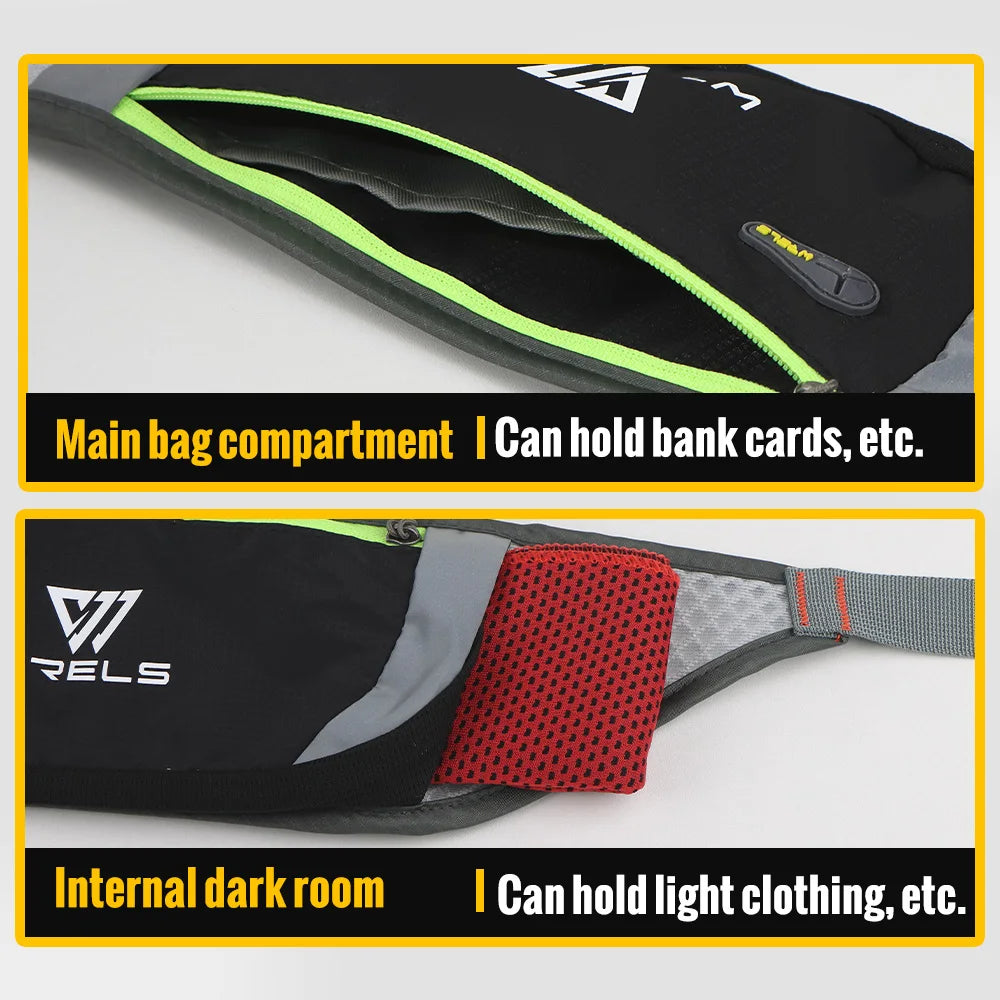 WRELS Waterproof Waist Pack with Adjustable Belt Slim Utralthin Waist Bag Breathable Running Gym Marathon Cycling Waist Belt Bag