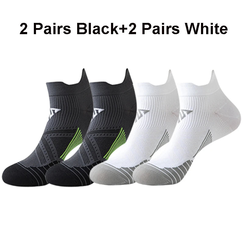 4 Pairs Ankle Marathon Socks Men Women Quick Dry Breathable Mesh Outdoor Sports Running Athletic Fitness Gym Short Socks