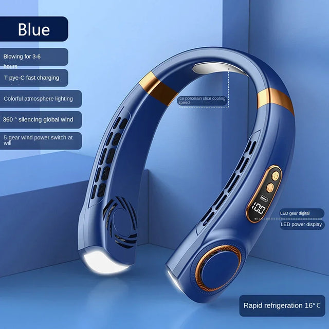 2025 Mini Hanging Neck Fan Portable Bladeless Neck Fan Air Cooler Digital Display Rechargeable Air Conditioner Neck Ventilator