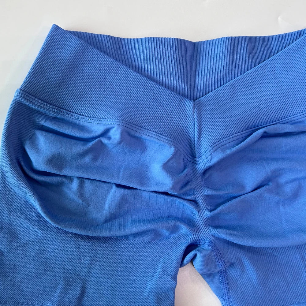 No Logo Women Back V Waist Yoga Shorts High Elastic Seamless Flex Scrunch Bum Workout Gym Shorts Yoga Booty Running Short Pants