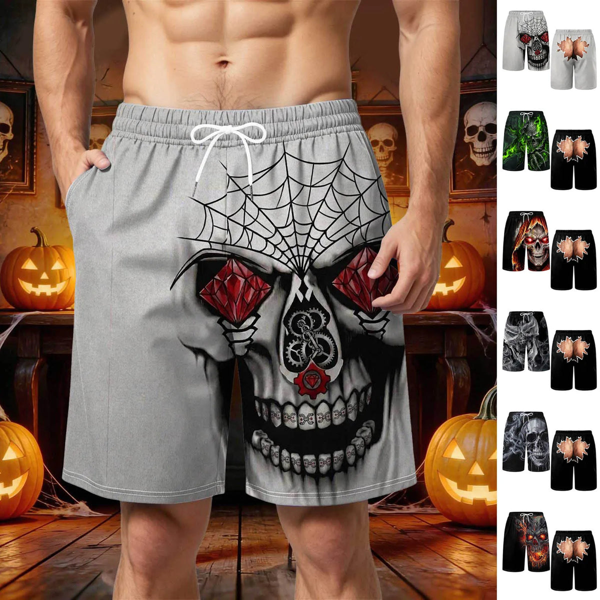 Men's 3D Halloween Butt Print Handsome Funny And Hilarious Casual Shorts Mens Swimming Short