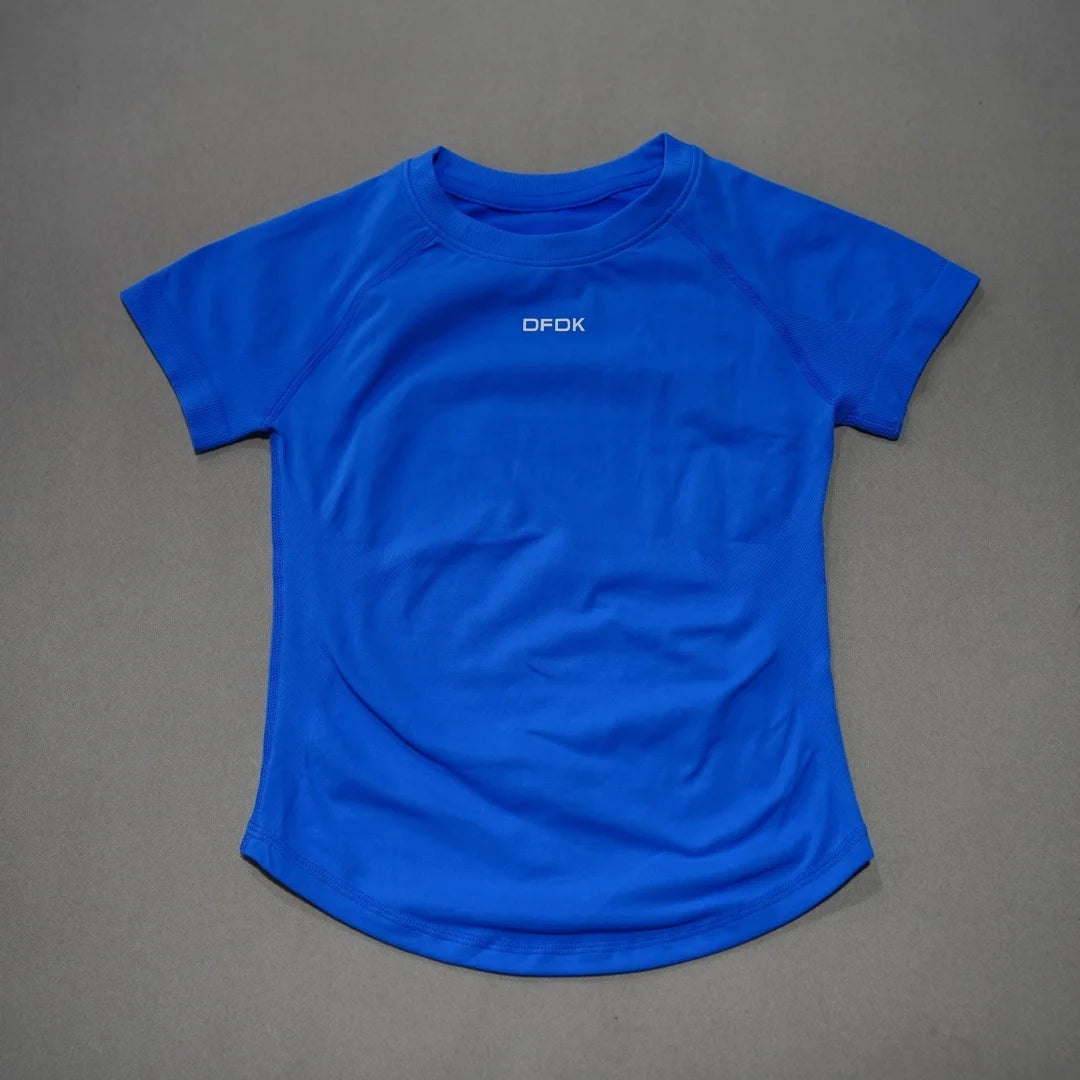 DFDK Women Breathable Sports T Shirt Short Sleeve Round Neck Elastic Casual Tops For Gym Yoga Running Fitness