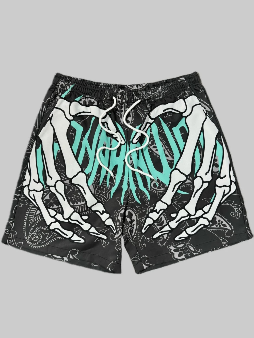 Fashion Men's 3D Skeleton Hand Printed Shorts Men Sports Breathable Oversize Beach Shorts Casual Swim Trunks Men Summer Clothing