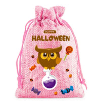 Halloween Burlap Drawstring Bag Linen Drawstring Organizer Gift Bag Trick Or Treat Candy Bag For Halloween Birthday Party Kids