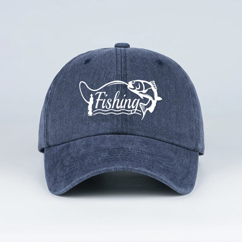 Classic Fishing Quote Print Washed Baseball Cap Adjustable Unisex Gift For Fishermen & Dad
