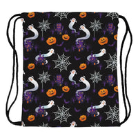 Practical Creative Drawstring Bag Portable Cartoon Pumpkin Halloween Backpacks Polyester Foldable Sports Gym Sack Travel Storage