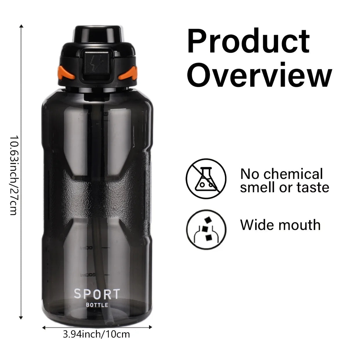 1.5L Straw Water Bottle Large Capacity Plastic Water Cup Portable Drink Bottle With Scale Marker For Outdoor Sports