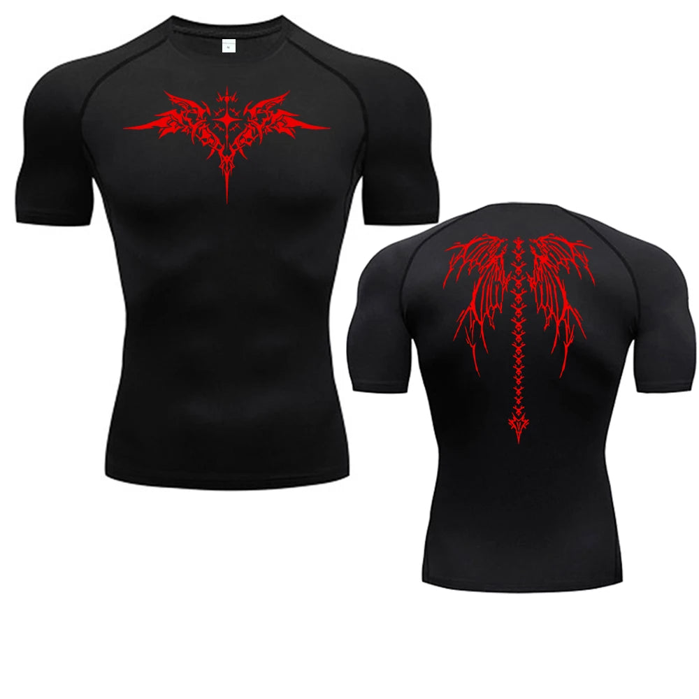 Anime Print Compression Shirt Mens Running T-Shirt Quick-Drying Fitness Sportswear Gym Sports Short Sleeve Breathable Tops