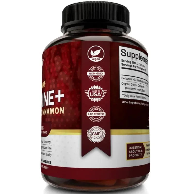 Premium Berberine HCl 1200mg- Ceylon Cinnamon Supplement - Supports Glucose Metabolism, Immune System, Healthy Weight Management