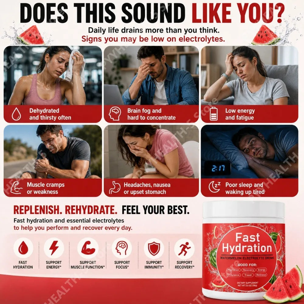Watermelon Electrolyte Drink Powder with Sodium Potassium Magnesium Calcium Vitamin C B12 30 Servings Daily Hydration Support