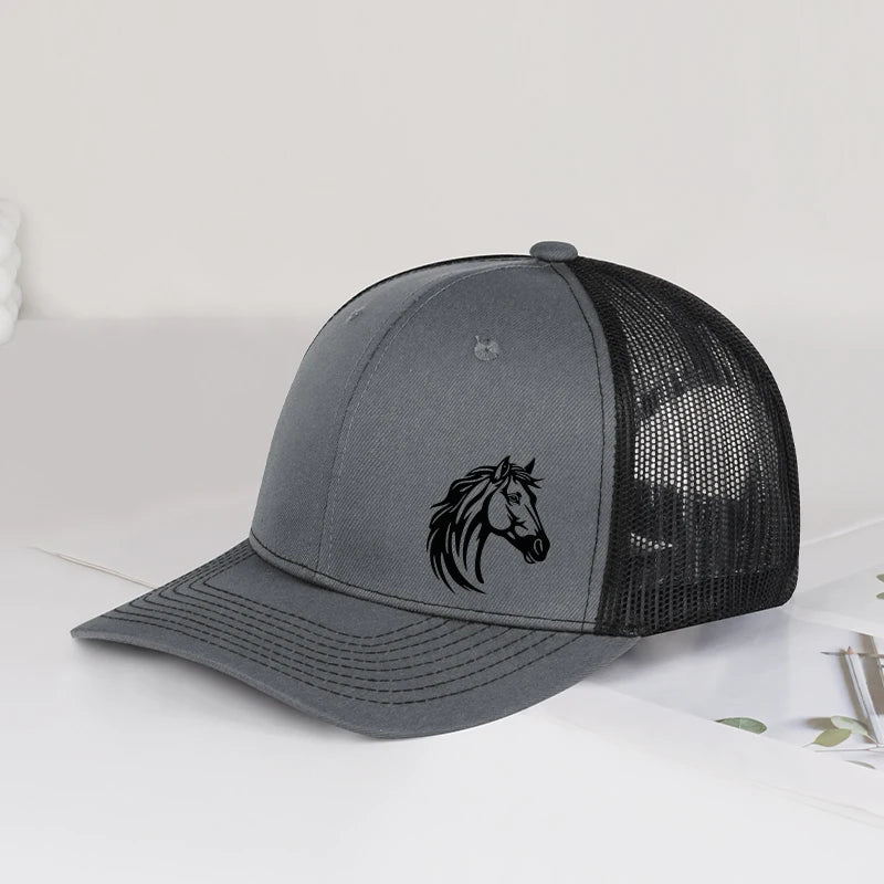 Western Horse Head Print Trucker Cap Adjustable Unisex Cowboy Riding Mesh Sun Hat