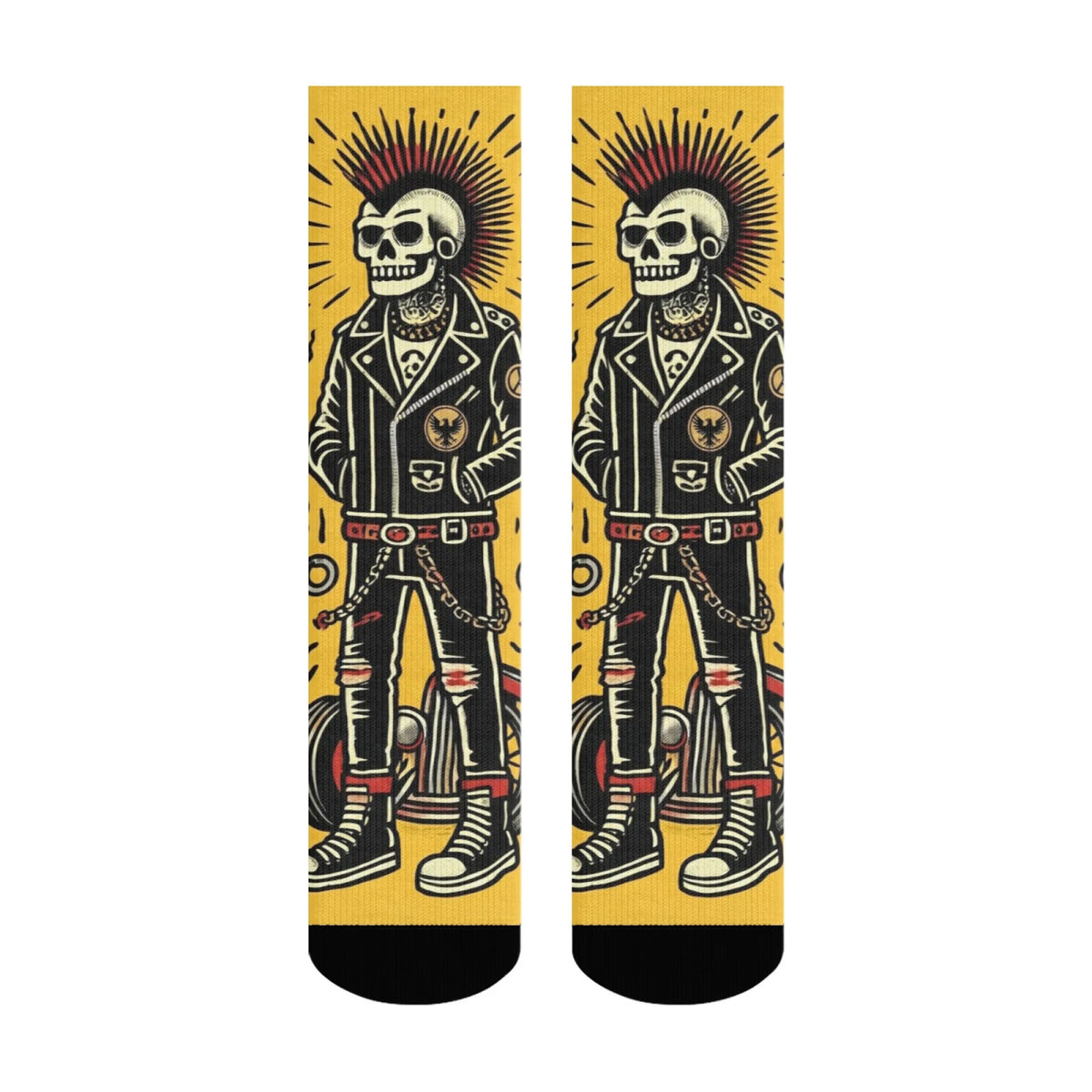 Punk Skull Motorcycle Fashion Print Men's Socks Durable Soft and Skin-Friendly Socks Street Style Retro Harajuku Style Socks