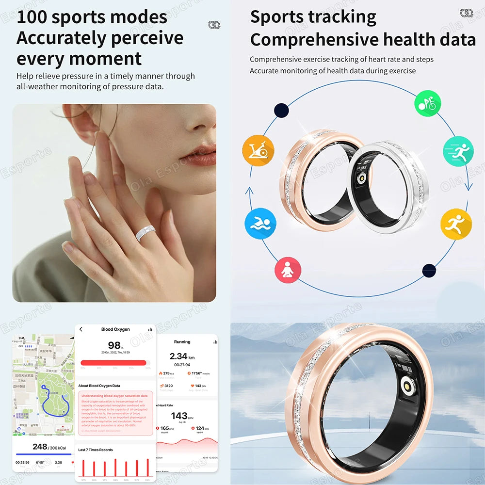Diamond Fashion Women Smart Ring With Box IP68 Waterproof Lady ring Heart Rate Health Monitor Sports Pedometer Fitness Ring R12