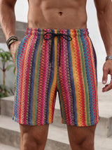 Summer New Bohemian Style Men's Beach Pants, Summer Breathable Ethnic Pattern Casual Shorts