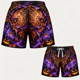 2026 Funny Halloween Fake Buttocks Board Shorts For Men 3D Jack O Lantern Print Loose Shorts Beach Elastic Waist Holiday Wear