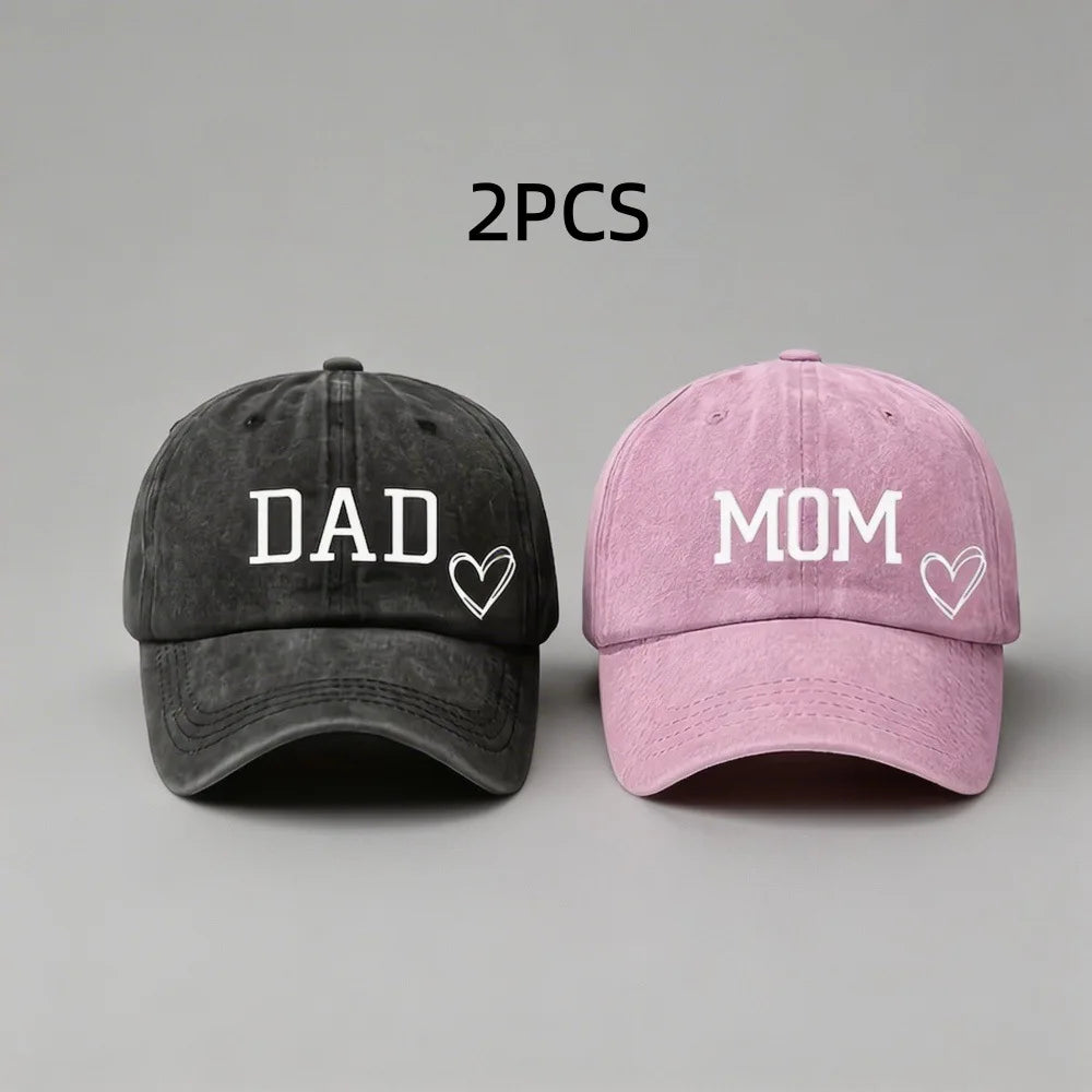 DAD MOM Washed Cotton Baseball Caps Unisex Denim Sport Hat Family Couple Sun Hats Outdoor Soft Top Breathable Sunshade Caps