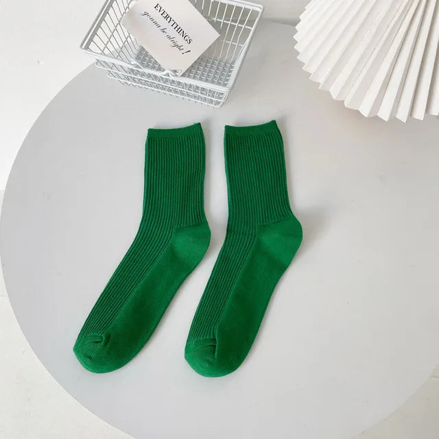 Solid Cotton Socks Women Ins Green Long Socks lolita skateboard Femme Stripe Socks Ankle Dress Calcetine Medias skarpety zimowe