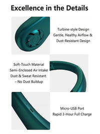 Lenovo Portable Neck Fan Bladeless USB Rechargeable Hands Free Wearable Mini Personal Cooling Fan 3 Speeds Outdoor Travel