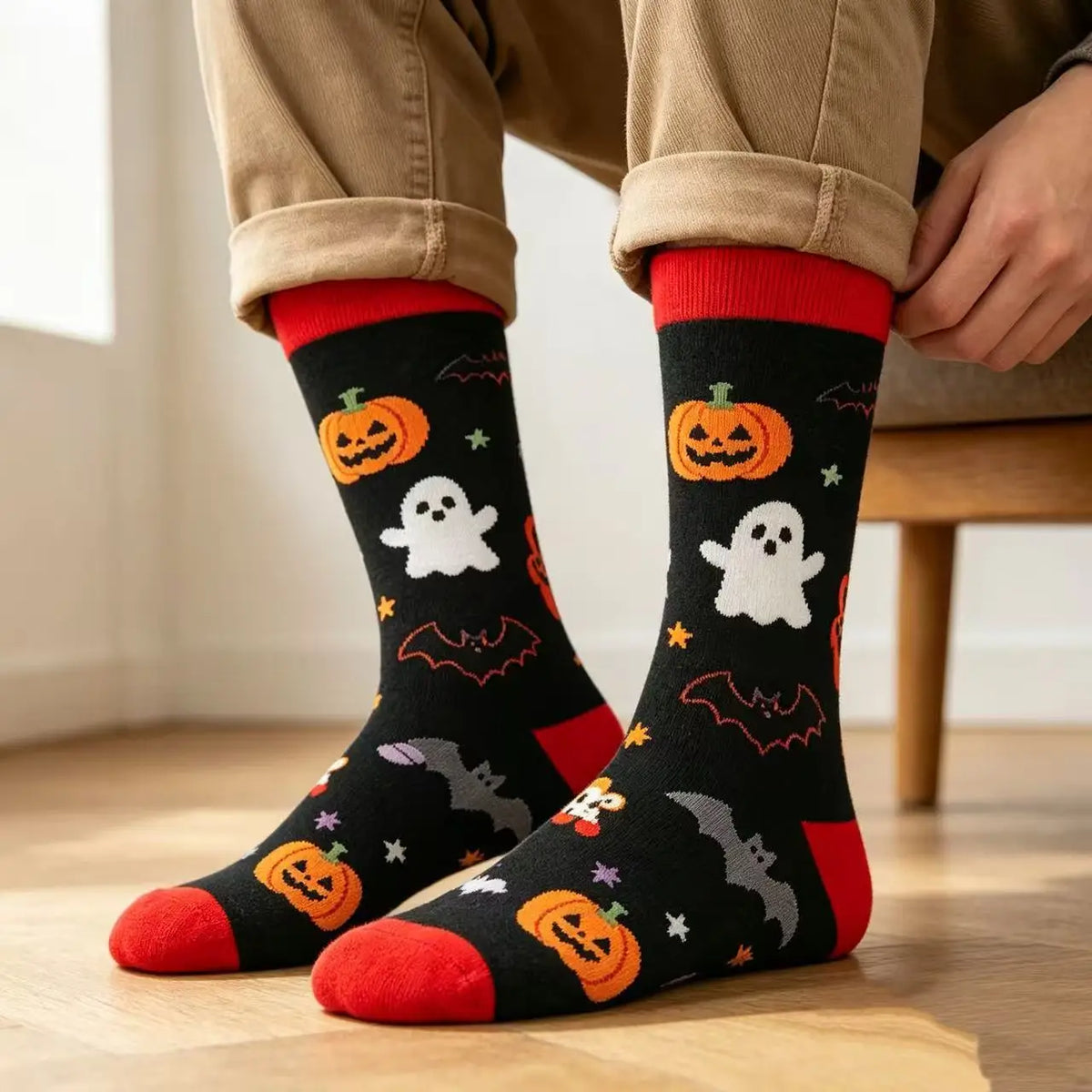 1 Pair of Personality Bat Mid Tube Men's Socks Skull Women's Socks Spider Tide Socks Bloody Hand Halloween Women's Socks